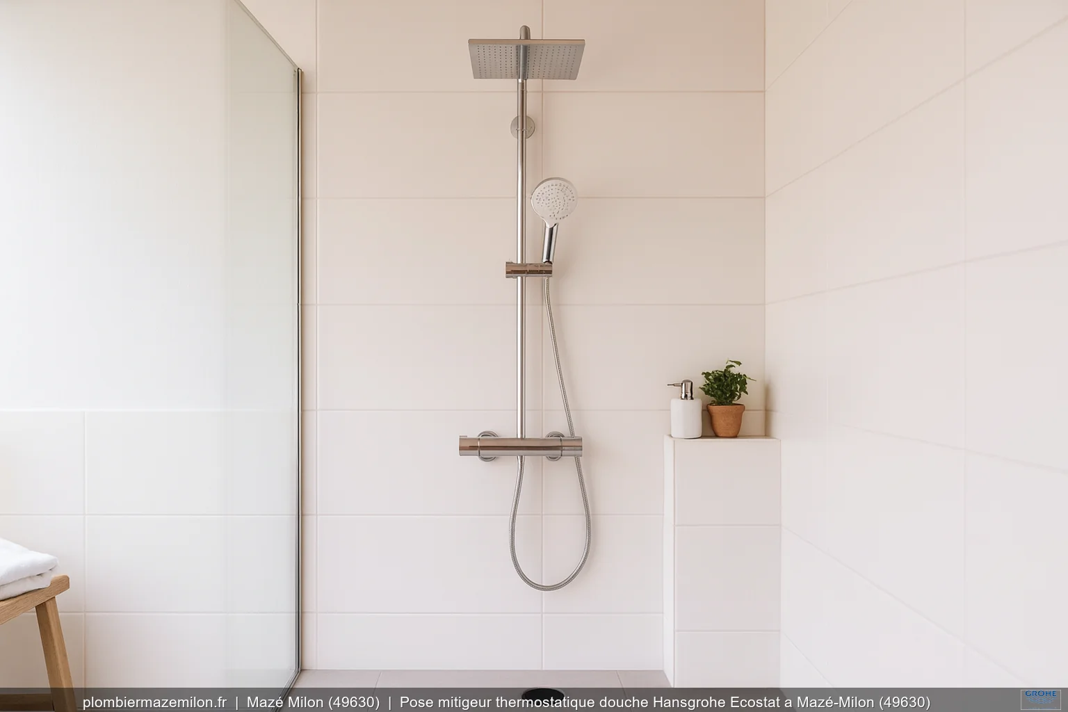 Pose mitigeur thermostatique douche Hansgrohe Ecostat a Mazé-Milon (49630)