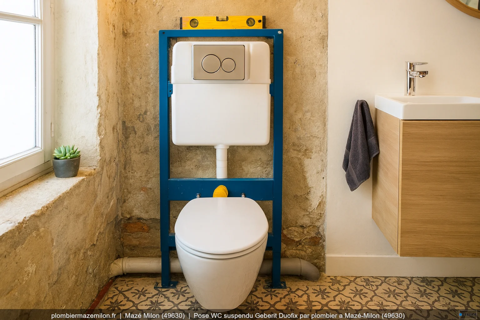 Pose WC suspendu Geberit Duofix par plombier a Mazé-Milon (49630)